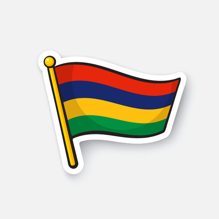 Vector illustration. National flag of Mauritius. Countries in Africa. Location symbol for travelers. Isolated on white background. Cartoon sticker with contour. Decoration for patches, printsのイラスト素材