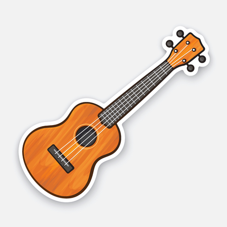 Sticker of small classical wooden guitarのイラスト素材