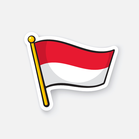 Vector illustration. National flag of Monaco on flagstaff. Location symbol for travelers. Sticker with contour. Decoration for patches, prints for clothes, badges. Isolated on white backgroundのイラスト素材