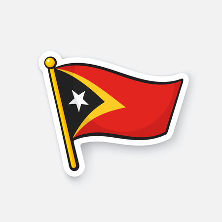 Vector illustration. National flag of East Timor on flagstaff. Location symbol for travelers. Sticker with contour. Decoration for patches, prints for clothes, badges. Isolated on white backgroundのイラスト素材