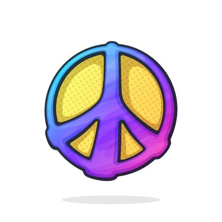 Vector illustration. Hippies colorful symbol of peace. Sign of pacifism and freedom. Community of people against war. Hand drawn doodle. Isolated on white backgroundのイラスト素材
