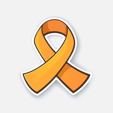 Vector illustration. Orange color ribbon, international symbol of Leukemia or Multiple sclerosis awareness. Graphic design with contour. Isolated on white backgroundのイラスト素材