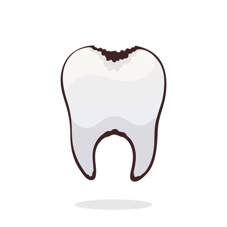 Vector illustration. Unhealthy human tooth with caries. Symbol of somatology and oral hygiene. Graphic design with contour. Isolated on white background
のイラスト素材