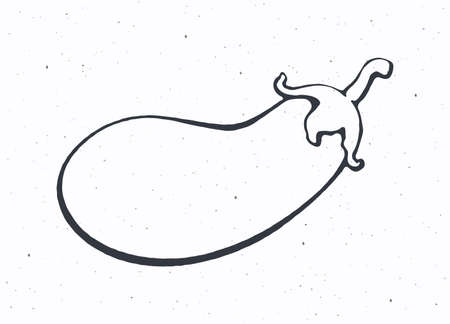 Eggplant with a stem. Healthy vegetarian food.   Only outline Isolated on white background.のイラスト素材