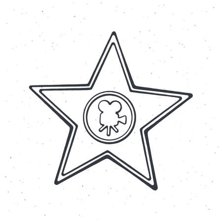 Outline of star shape award monument. Symbol of the film industry. Vector illustration. Hand drawn black ink sketch, isolated on white backgroundのイラスト素材