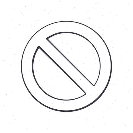 General prohibition sign. Outline. Vector illustration. Circle with diagonal line through it. International no symbol. Hand drawn sketch. Isolated white backgroundのイラスト素材