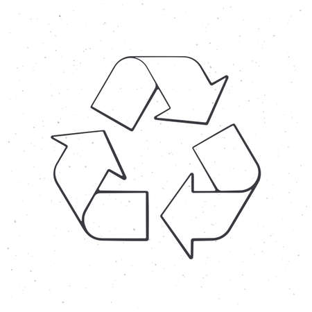 Recycling symbol. Outline. Vector illustration. Worldwide attention sign to environmental issues. Triangular eco friendly sign of reused. Hand drawn sketch for packaging. Isolated white backgroundのイラスト素材