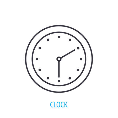 Wall clock with hour and minute hand. Outline icon. Vector illustration. Mechanical hand watch. Symbol of business and education. Thin line pictogram for user interface. Isolated white backgroundのイラスト素材