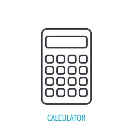 Electronic calculator. Outline icon. Vector illustration. Finance counting gadget. Symbol of education, math and arithmetic. Thin line pictogram for user interface. Isolated white backgroundのイラスト素材