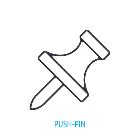 Pushpin side view. Outline icon. Vector illustration. Thumb tack for note and arts attach. Symbols of office supplies and education. line pictogram for user interface. Isolated white backgroundのイラスト素材