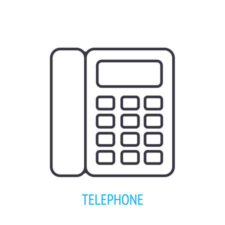 Landline phone outline icon. Vector illustration. Push-button telephone. Symbols of office life and communication. Thin line pictogram for user interface. Isolated white backgroundのイラスト素材