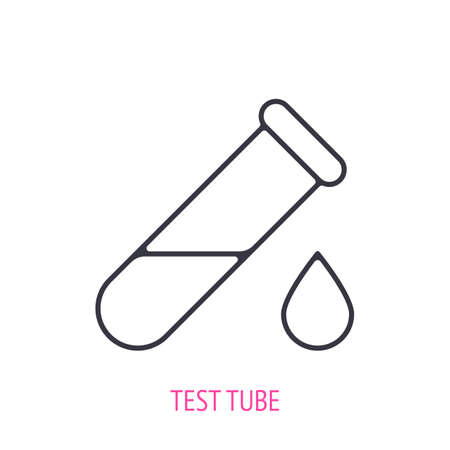 Test tube with drop. Outline icon. Vector illustration. Symbols of scientific laboratory research, chemical experiment and education. Thin line pictogram for user interface. Isolated white backgroundのイラスト素材