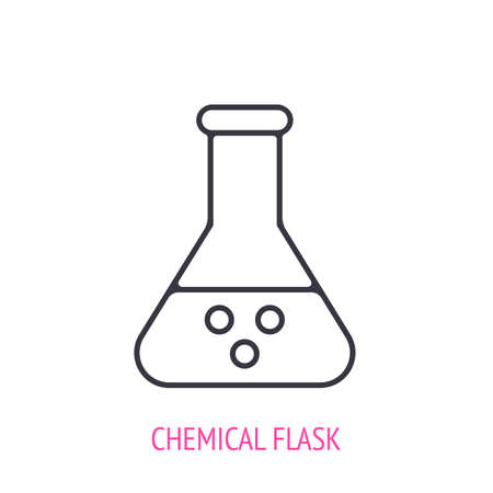 Triangular flask with acid for chemical laboratory. Outline icon. Vector illustration. Symbols of scientific research and education. Thin line pictogram for user interface. Isolated white backgroundのイラスト素材