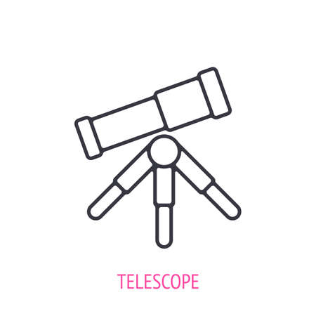 Telescope outline icon. Vector illustration. Optical instrument for observatory. Symbols of astronomy research and education. Thin line pictogram for user interface. Isolated white backgroundのイラスト素材