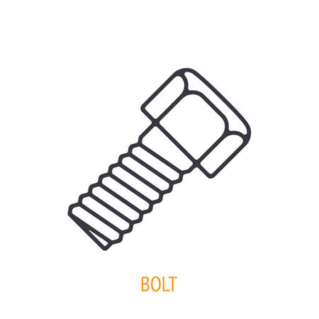 Bolt or fastener outline icon. Vector illustration. Hand work tools and instrument. Construction industry symbol. Thin line pictogram for user interface. Isolated white backgroundのイラスト素材