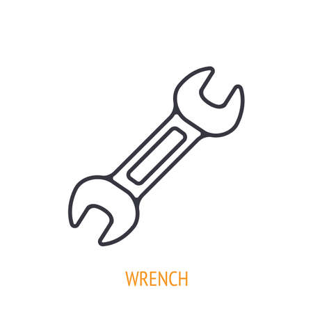 Wrench or spanner outline icon. Vector illustration. Hand work tools and instrument. Construction industry symbol. Thin line pictogram for user interface. Isolated white backgroundのイラスト素材