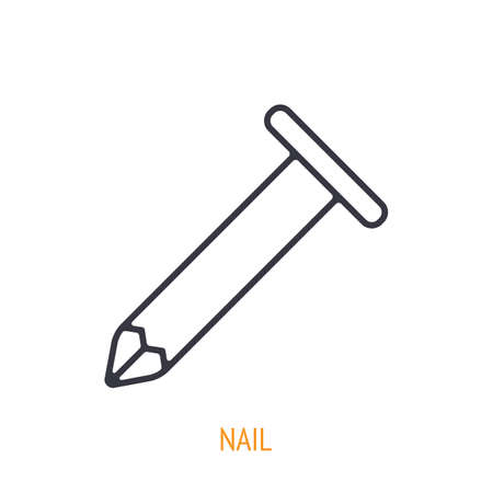 Fastener nail outline icon. Vector illustration. Hand work tools and instrument. Construction industry symbol. Thin line pictogram for user interface. Isolated white backgroundのイラスト素材