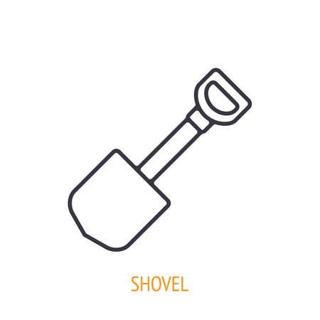 Hand shovel outline icon. Vector illustration. Hand work tools and instrument. Construction industry symbol. Thin line pictogram for user interface. Isolated white backgroundのイラスト素材