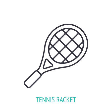Tennis racket outline icon. Vector illustration. Sports equipment. Inventory for athletic game. Training symbol. Thin line pictogram for user interface. Isolated white backgroundのイラスト素材