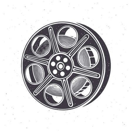 Silhouette of bucket full of popcorn. Vector illustration. Striped paper cup with junk snack. Symbol of film industry and fast food. Clipart for menus, showcases, posters. Isolated white backgroundのイラスト素材