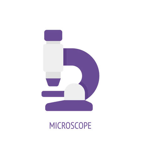 Microscope for laboratory research. Vector flat icon. Symbols of scientific research and education. Pictogram for user interface. Isolated white backgroundのイラスト素材