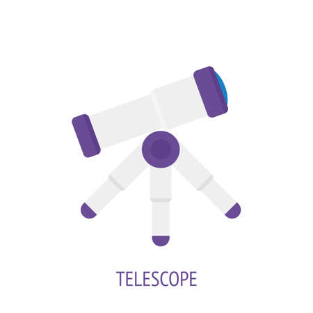 Telescope vector flat icon. Optical instrument for observatory. Symbols of scientific research and education. Pictogram for user interface. Isolated white backgroundのイラスト素材