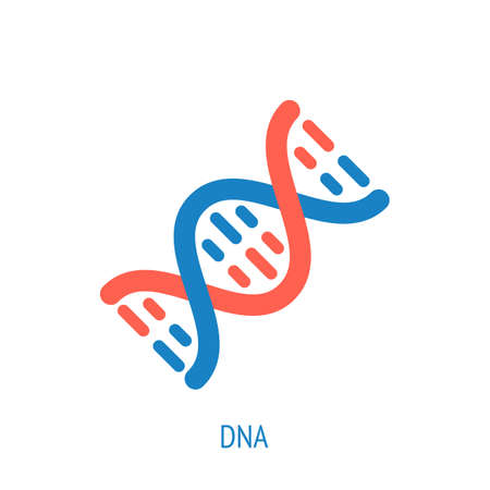 DNA helix. Vector flat icon. Molecule spiral with genetic code. Symbols of scientific research and education. Pictogram for user interface. Isolated white backgroundのイラスト素材