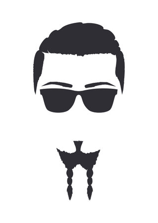 Silhouette of a man with sunglasses and sparrow beard. Hand Drawn Vector Illustration. Design element isolated white backgroundのイラスト素材
