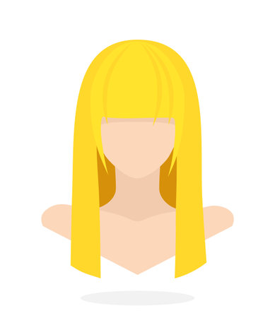 Flat style avatar of European women with long blond hair and fringe. Vector Illustration. Design element isolated on white backgroundのイラスト素材