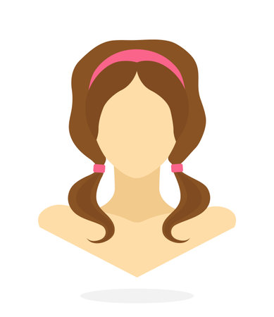 Flat style avatar of Caucasian women with two long pigtails. Vector Illustration. Design element isolated on white backgroundのイラスト素材