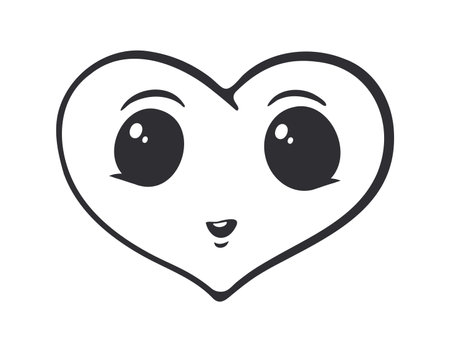 Cute Cartoon heart with eyes. Valentine's Day symbol. Vector illustration. Hand drawn Doodle. Design element Isolated on white background. Simple outline drawing in sketch styleのイラスト素材