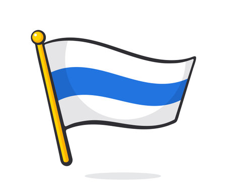 Russian opposition flag with blue stripe. Vector illustration. Hand drawn Doodle. Design element Isolated on white background. Simple outline drawing in sketch styleのイラスト素材