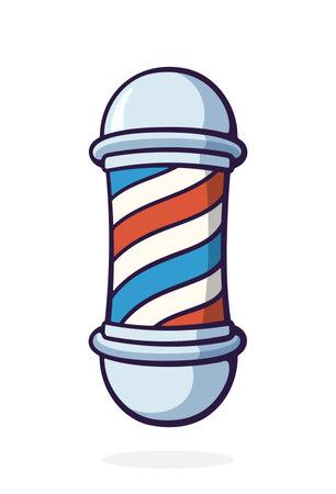 Barber pole with red and blue spiral. Barbershop Symbol. Vector illustration. Hand drawn cartoon clip art with outline. Isolated on white backgroundのイラスト素材