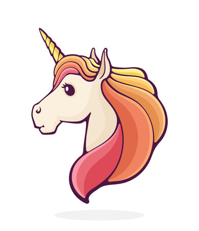 Fairy tale unicorn. Magic horse with horn. Vector illustration. Hand drawn cartoon clip art with outline. Isolated on white backgroundのイラスト素材