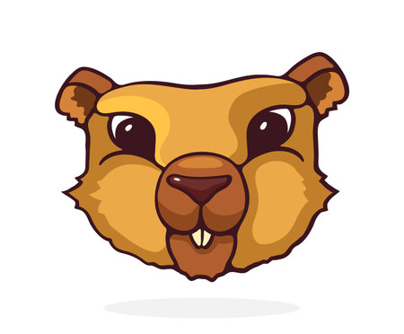 Cute groundhog. Marmot head. Happy groundhog day. Vector illustration. Hand drawn cartoon clip art with outline. Isolated on white backgroundのイラスト素材