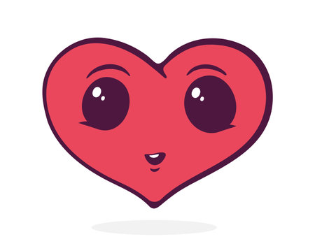Cute heart with eyes. Valentines Day symbol. Naive heart. Vector illustration. Hand drawn cartoon clip art with outline. Isolated on white backgroundのイラスト素材
