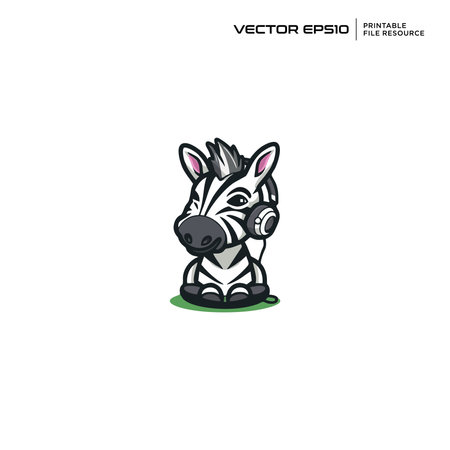 Zebra wearing headphone character, illustration, mascot, logo, design, vector, eps 10のイラスト素材