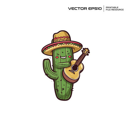 Cactus Guitar character, illustration, mascot, logo, design, vector, eps 10のイラスト素材