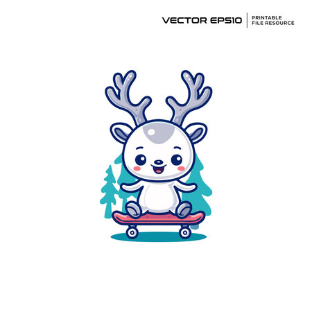 Skateboard deer character, illustration, mascot, logo, design, vector, eps 10のイラスト素材