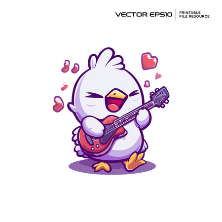 A chicken playing a guitar character, illustration, mascot, logo, design, vector, eps 10のイラスト素材