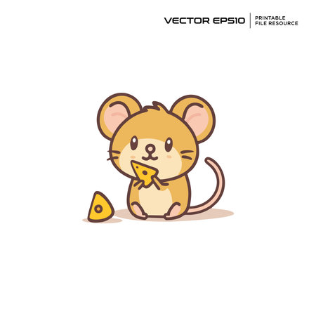 Mouse eats cheese character, illustration, mascot, logo, design, vector, eps 10のイラスト素材