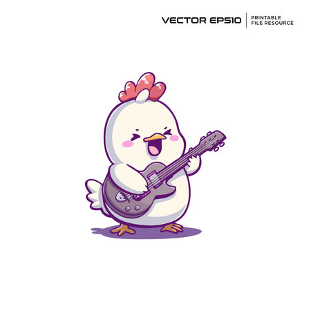 A chicken playing a guitar character, illustration, mascot, logo, design, vector, eps 10のイラスト素材