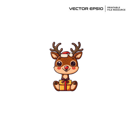 A Deer holding gift character, illustration, mascot, logo, design, vector, eps 10のイラスト素材