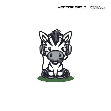 Zebra wearing headphone character, illustration, mascot, logo, design, vector, eps 10のイラスト素材