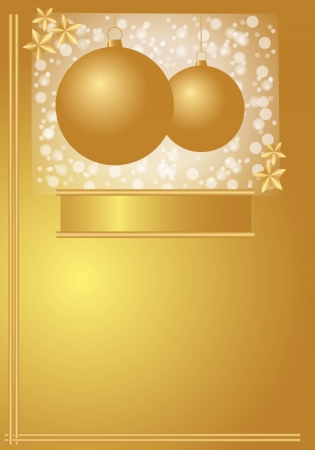 Card with golden Christmas balls on golden background のイラスト素材