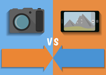 Comparison of camera and phone - vector illustration