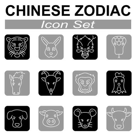 Chinese Zodiac Line Style Icon Setのイラスト素材