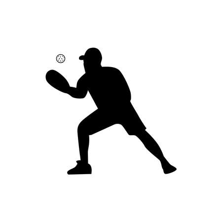 Hit the Ball on Pickle Ball Illustration. Pickle Ball player silhouette.のイラスト素材