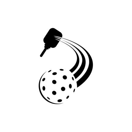 pickleball hit vector illustration. Paddle and ball black and white isolated on white.のイラスト素材