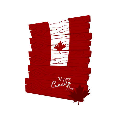 Canada Day Vector Illustration. Happy Canada Day Holiday Invitation Design. Wooden signboard with canadian flag. Greeting card with hand drawn calligraphy lettering.のイラスト素材
